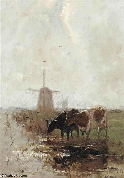Wikioo.org - The Encyclopedia of Fine Arts - Painting, Artwork by Willem Maris - Cows Near The Waterfront