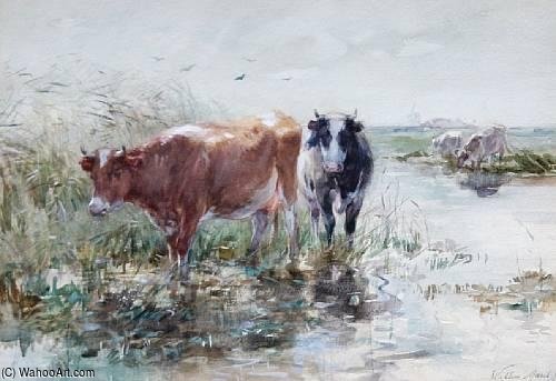 Wikioo.org - สารานุกรมวิจิตรศิลป์ - จิตรกรรม Willem Maris - Cows Watering In A Polder Landscape