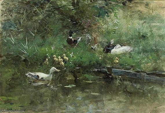 Wikioo.org - The Encyclopedia of Fine Arts - Painting, Artwork by Willem Maris - Ducks In A Meadow