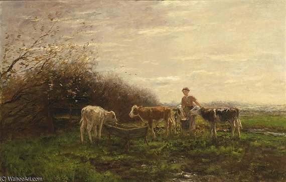 Wikioo.org – La Enciclopedia de las Bellas Artes - Pintura, Obras de arte de Willem Maris - Tendiendo Las Vacas