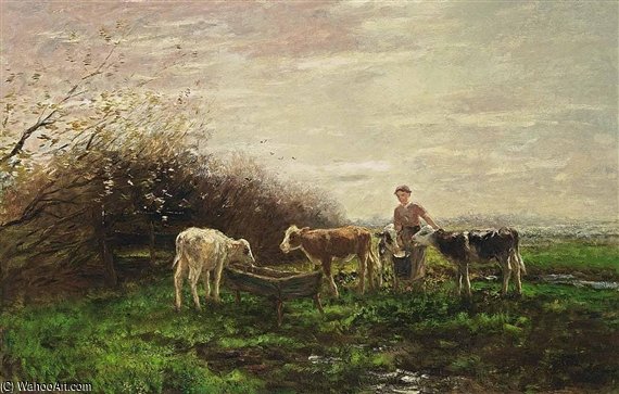 Wikoo.org - موسوعة الفنون الجميلة - اللوحة، العمل الفني Willem Maris - Watering The Cows