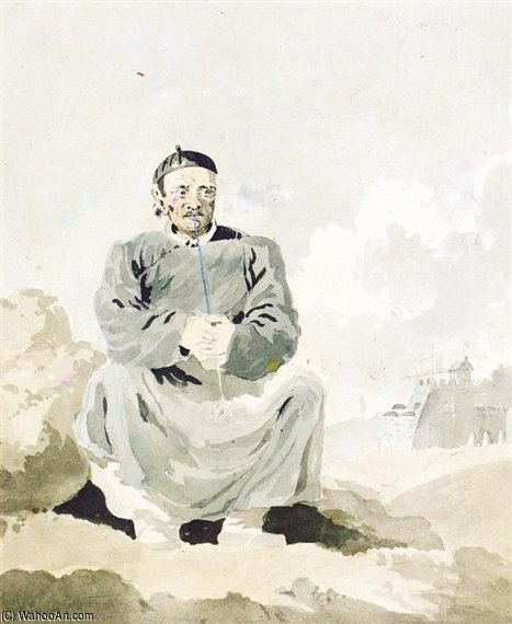 Wikioo.org - The Encyclopedia of Fine Arts - Painting, Artwork by William Bill Alexander - A Chinese Man Smoking A Pipe