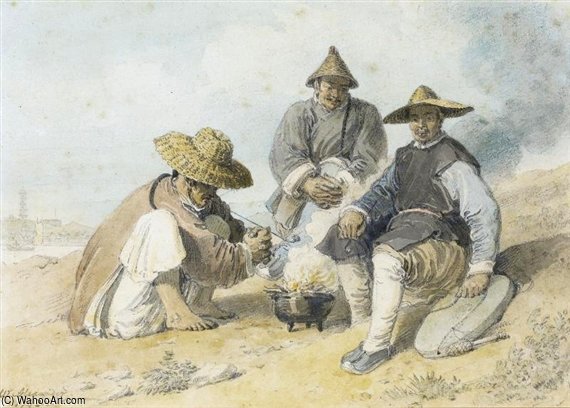 WikiOO.org - Encyclopedia of Fine Arts - Lukisan, Artwork William Bill Alexander - Three Chinese Figures Smoking