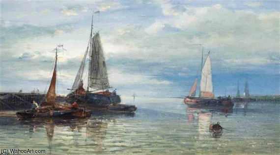 Wikioo.org - The Encyclopedia of Fine Arts - Painting, Artwork by Abraham Hulk Senior - An Evening Calm On The Scheldt