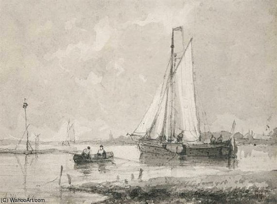 Wikioo.org - The Encyclopedia of Fine Arts - Painting, Artwork by Abraham Hulk Senior - Boats In An Estuary