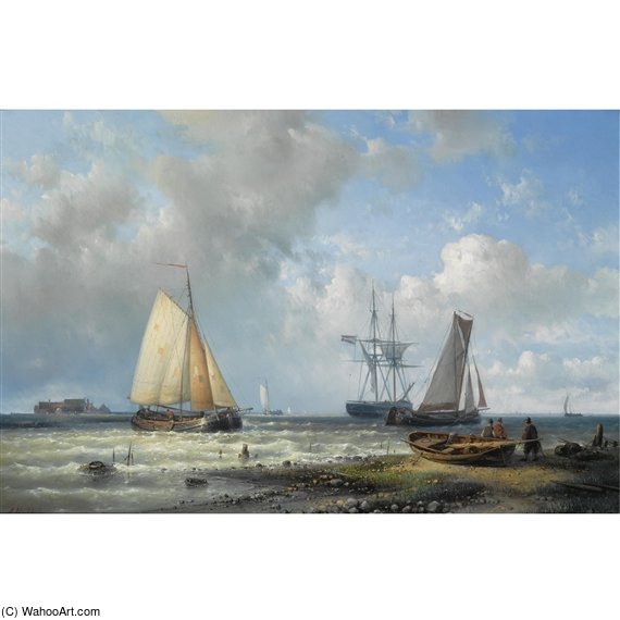 Wikioo.org - The Encyclopedia of Fine Arts - Painting, Artwork by Abraham Hulk Senior - Dutch Barges In A Calm