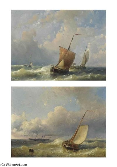 Wikioo.org - สารานุกรมวิจิตรศิลป์ - จิตรกรรม Abraham Hulk Senior - Dutch Fishing Barges In An Offshore Swell
