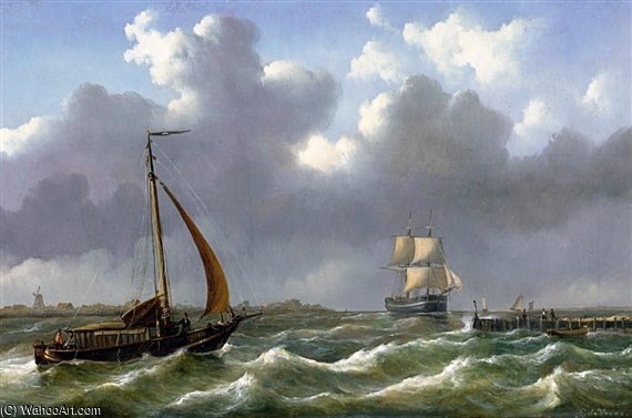 WikiOO.org - 百科事典 - 絵画、アートワーク Abraham Hulk Senior - 荒海を航行オランダ船