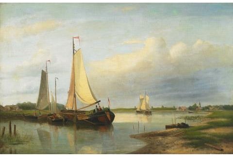 Wikioo.org - The Encyclopedia of Fine Arts - Painting, Artwork by Abraham Hulk Senior - Figures Boarding Boats On A Dutch Coast