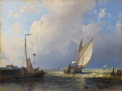 Wikioo.org - สารานุกรมวิจิตรศิลป์ - จิตรกรรม Abraham Hulk Senior - Fishermen Off To Sea By The Dutch Coast