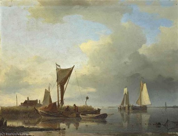 Wikioo.org - The Encyclopedia of Fine Arts - Painting, Artwork by Abraham Hulk Senior - Fishing Boats On A Quiet Estuary