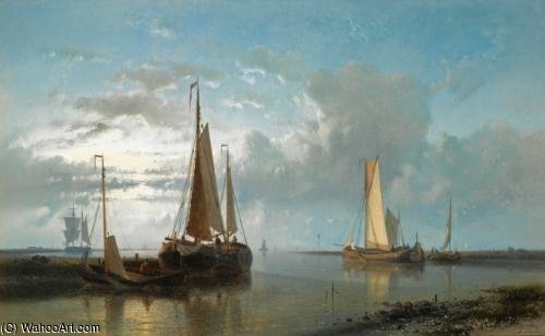 Wikioo.org - The Encyclopedia of Fine Arts - Painting, Artwork by Abraham Hulk Senior - Fishing Vessels In An Estuary