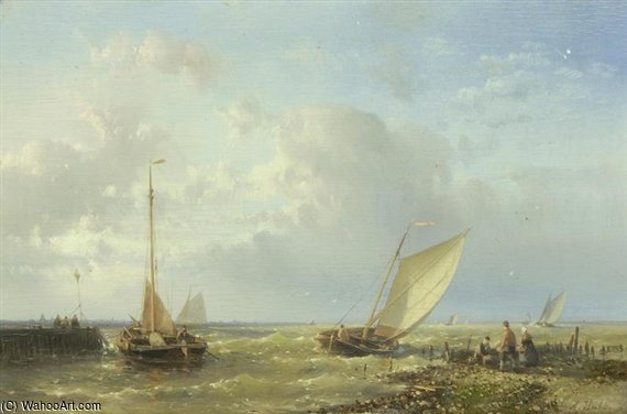 WikiOO.org - Encyclopedia of Fine Arts - Schilderen, Artwork Abraham Hulk Senior - Fishing Vessels In Choppy Waters
