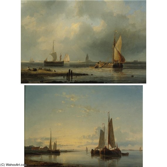 Wikioo.org - The Encyclopedia of Fine Arts - Painting, Artwork by Abraham Hulk Senior - Sailboats In Harbor