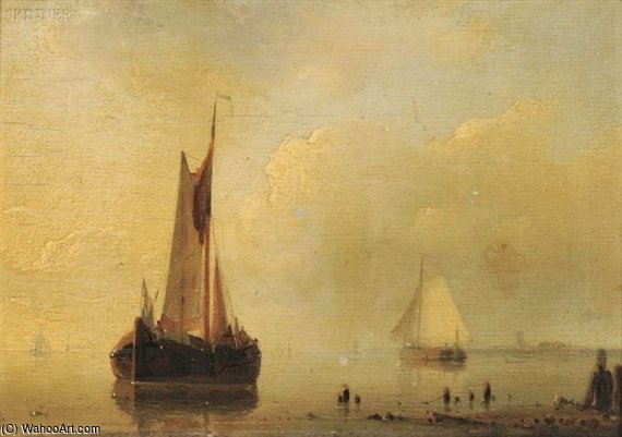 Wikioo.org - The Encyclopedia of Fine Arts - Painting, Artwork by Abraham Hulk Senior - Sailing Boats In A Calm And Sailing Boats Off The Coast In A Stiff Breeze