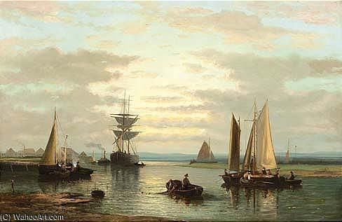 WikiOO.org - Encyclopedia of Fine Arts - Malba, Artwork Abraham Hulk Senior - Sailing Vessels In A River