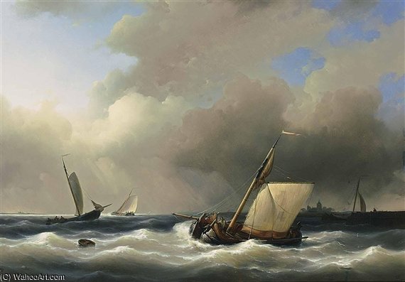 WikiOO.org - دایره المعارف هنرهای زیبا - نقاشی، آثار هنری Abraham Hulk Senior - Shipping Off The Shore In High Winds