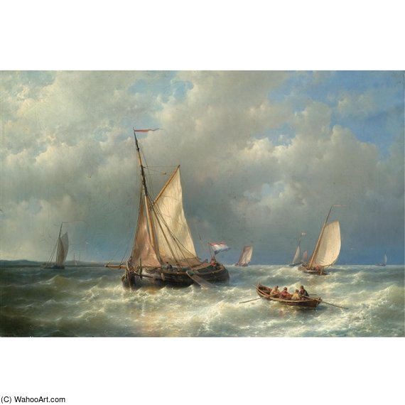 Wikioo.org - สารานุกรมวิจิตรศิลป์ - จิตรกรรม Abraham Hulk Senior - Stormy Sea With Ships