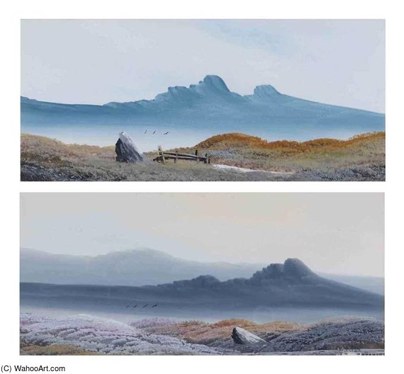 Wikioo.org - สารานุกรมวิจิตรศิลป์ - จิตรกรรม Abraham Hulk Senior - Two Moorland Landscapes With Mountains Beyond