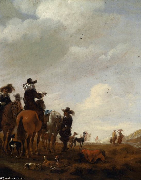 WikiOO.org - Encyclopedia of Fine Arts - Schilderen, Artwork Abraham Van Der Hoef - Resting Hunting Party