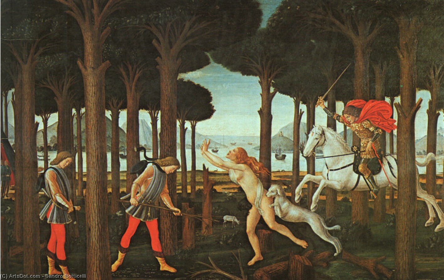 Wikioo.org - The Encyclopedia of Fine Arts - Painting, Artwork by Sandro Botticelli - The Story Of Nastagio Degli Onesti (first Episode)