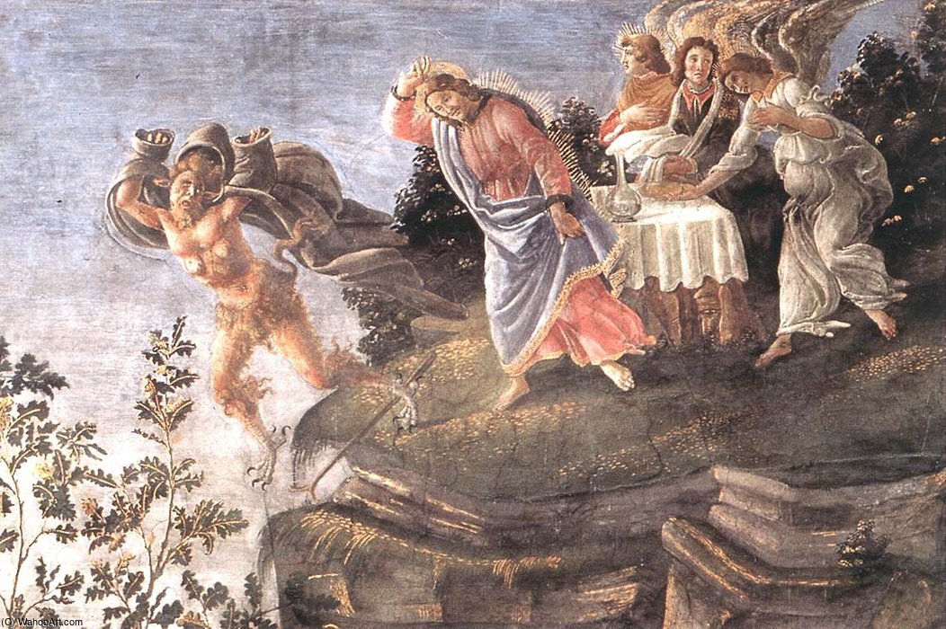 Wikioo.org – L'Enciclopedia delle Belle Arti - Pittura, Opere di Sandro Botticelli - Tre tentazioni di Cristo particolare  -