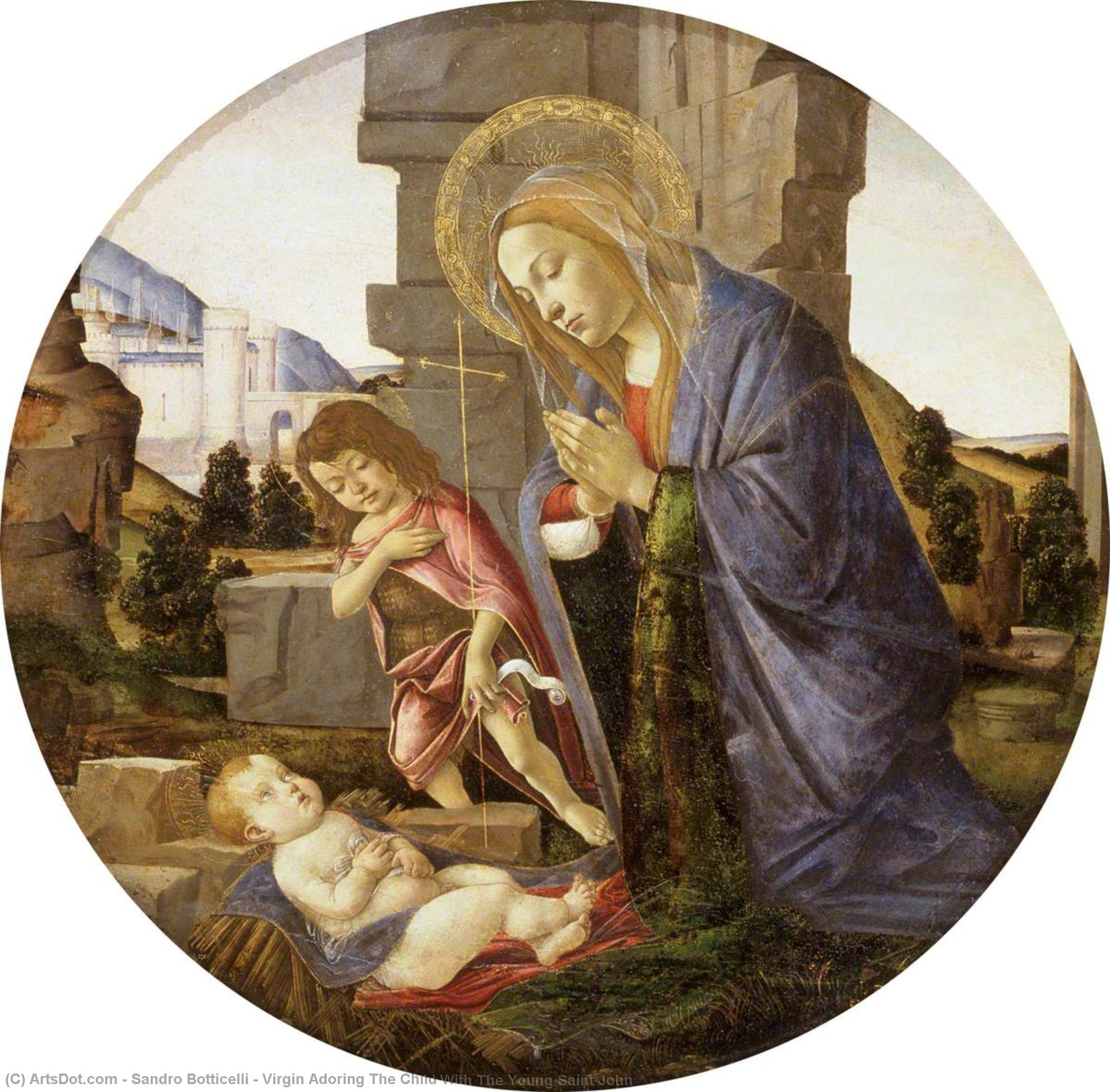 Wikioo.org - The Encyclopedia of Fine Arts - Painting, Artwork by Sandro Botticelli - Virgin Adoring The Child With The Young Saint John