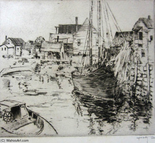 WikiOO.org - Encyclopedia of Fine Arts - Maleri, Artwork Alfred Heber Hutty - A Fishing Village In Cape Anne