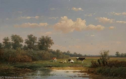 Wikioo.org - The Encyclopedia of Fine Arts - Painting, Artwork by Anthonie Jacobus Van Wijngaerdt - A Dutch Pasturage With Cattle