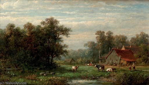 Wikioo.org - The Encyclopedia of Fine Arts - Painting, Artwork by Anthonie Jacobus Van Wijngaerdt - A Farm In Summer