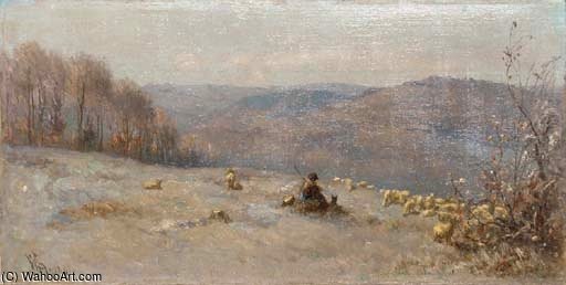 Wikioo.org - The Encyclopedia of Fine Arts - Painting, Artwork by Anthonie Jacobus Van Wijngaerdt - A Shepherd And His Flock