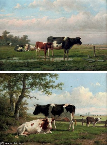 WikiOO.org - 百科事典 - 絵画、アートワーク Anthonie Jacobus Van Wijngaerdt - 牧場では牛