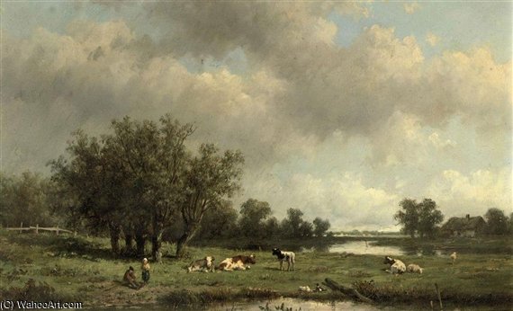WikiOO.org - Enciclopédia das Belas Artes - Pintura, Arte por Anthonie Jacobus Van Wijngaerdt - Cows In The Pasture