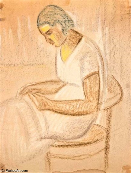 WikiOO.org - Enciklopedija dailės - Tapyba, meno kuriniai Armand Schonberger - Sewing Woman