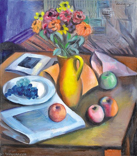Wikioo.org - Encyklopedia Sztuk Pięknych - Malarstwo, Grafika Armand Schonberger - Table Still Life With Apples