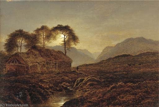 WikiOO.org - Encyclopedia of Fine Arts - Schilderen, Artwork Arthur Gilbert - Night, A Highland Home