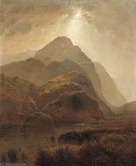 WikiOO.org - Encyclopedia of Fine Arts - Malba, Artwork Arthur Gilbert - Night, Loch Dhu And The Sligachan Valley