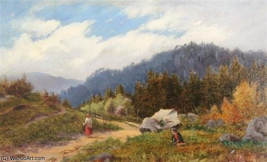 WikiOO.org - 百科事典 - 絵画、アートワーク Arthur Gilbert - アルパインの風景で旅行者
