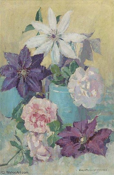WikiOO.org - 백과 사전 - 회화, 삽화 Arthur Henry Church - Clematis And Peonies In A Vase