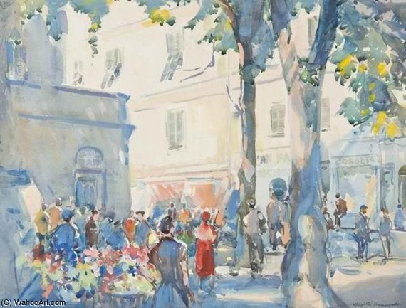 Wikioo.org - สารานุกรมวิจิตรศิลป์ - จิตรกรรม Arthur Henry Church - Flower Sellers In A French Market Square