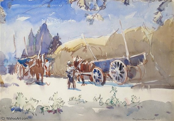 WikiOO.org - Εγκυκλοπαίδεια Καλών Τεχνών - Ζωγραφική, έργα τέχνης Arthur Henry Church - Hay Ricks And Hay Carts In France