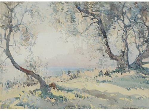 Wikioo.org - The Encyclopedia of Fine Arts - Painting, Artwork by Arthur Henry Church - Old Menton From An Olive Grove
