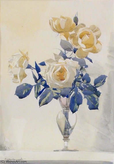 Wikioo.org - The Encyclopedia of Fine Arts - Painting, Artwork by Arthur Henry Church - Still Life - Roses In A Glass Vase