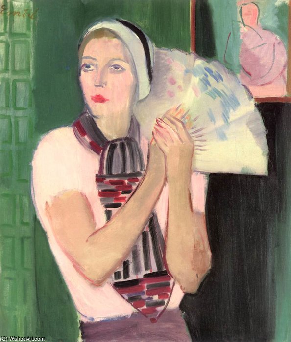 WikiOO.org - Encyclopedia of Fine Arts - Maľba, Artwork Aurel Emod - Laura With A Fan