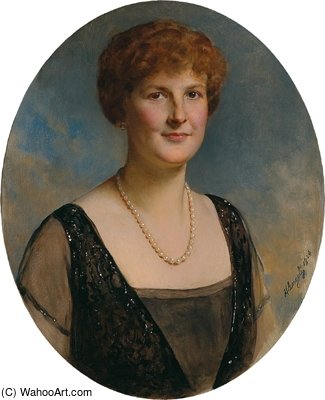 Wikioo.org - The Encyclopedia of Fine Arts - Painting, Artwork by Baron Heinrich Von Angeli - Portrait Of A Lady With A Pearl Necklace