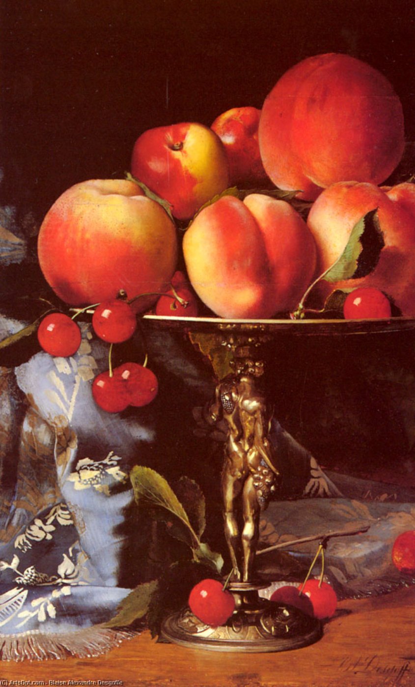 WikiOO.org - Encyclopedia of Fine Arts - Maleri, Artwork Blaise Alexandre Desgoffe - A Still Life With Peaches, Plums And Cherries
