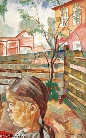 Wikioo.org - The Encyclopedia of Fine Arts - Painting, Artwork by Boris Dmitrievich Grigoriev - A Girl In The Yard