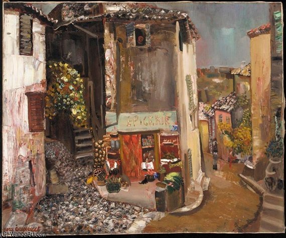 WikiOO.org - Encyclopedia of Fine Arts - Maalaus, taideteos Boris Dmitrievich Grigoriev - A Provincial French Street
