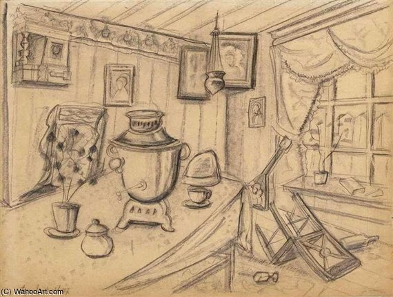 WikiOO.org - Güzel Sanatlar Ansiklopedisi - Resim, Resimler Boris Dmitrievich Grigoriev - Afternoon Tea
