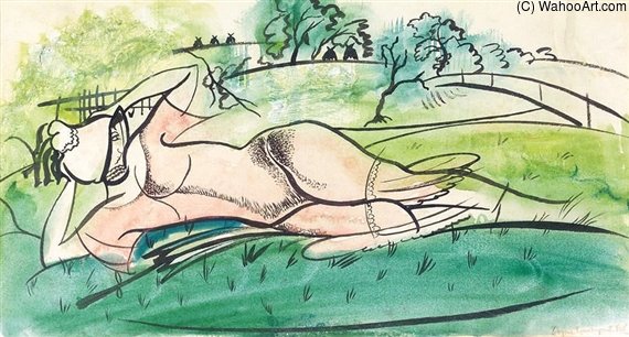 WikiOO.org - Encyclopedia of Fine Arts - Maleri, Artwork Boris Dmitrievich Grigoriev - Girl On The Grass
